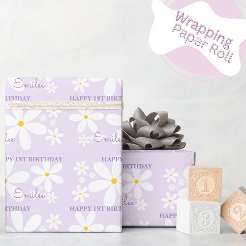 Baby Girl Daisy Flower Purple Wrapping Paper