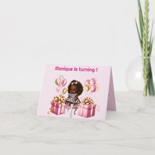 Baby Girl Dark Skin Curls 1st Birthday Invitation