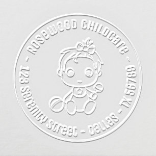 Baby Girl Daycare Childcare Round Address Embosser