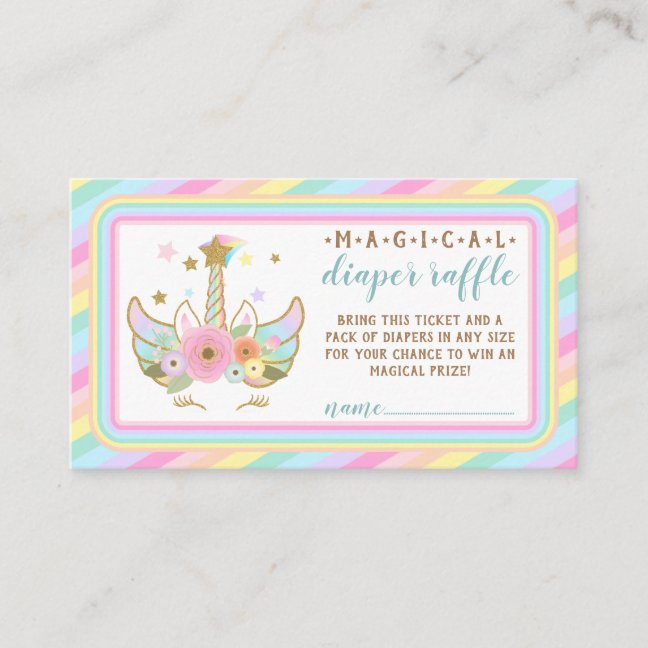 baby girl diaper raffle unicorn enclosure card