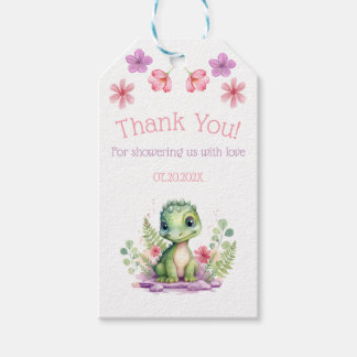 Baby Girl Dinosaur Pink and Purple Thank You Favor Gift Tags