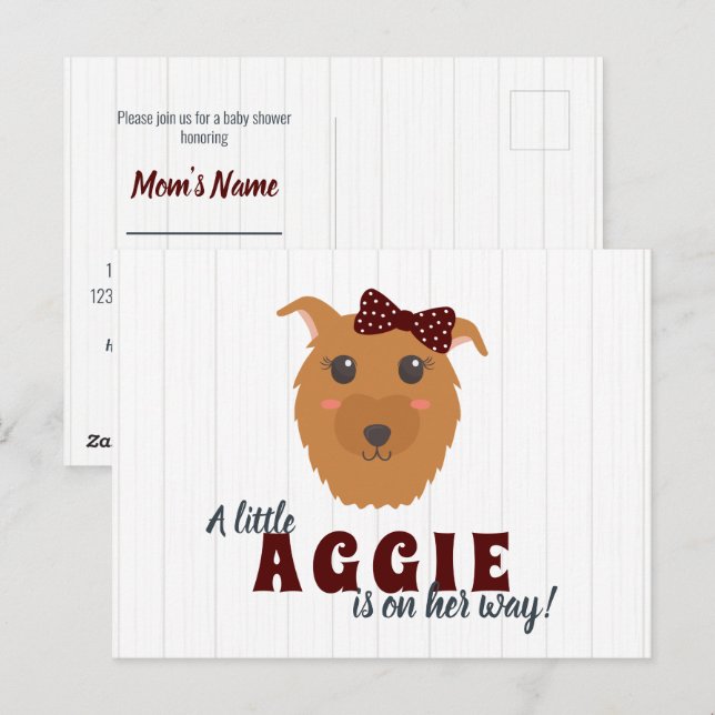 Baby Girl Dog Maroon Baby Shower Invitation  Postcard (Front/Back)