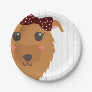 Baby Girl Dog Maroon Baby Shower Paper Plates