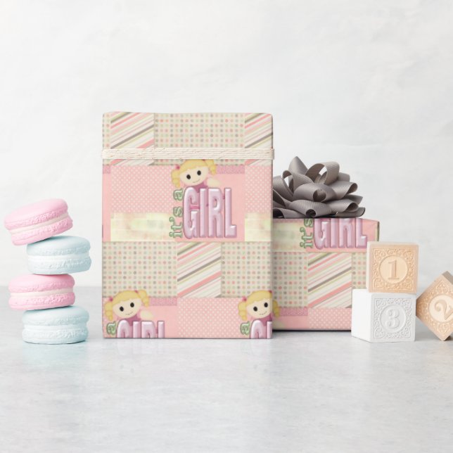 Baby Girl Doll Patchwork Quilt Wrapping Paper (Baby Shower)