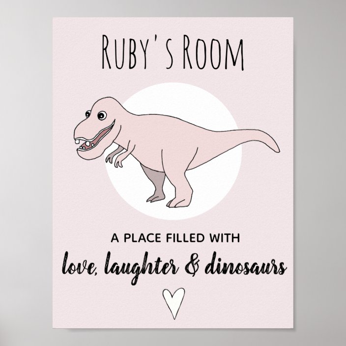 Baby Girl Doodle Dinosaur Pink T Rex Name Nursery Poster