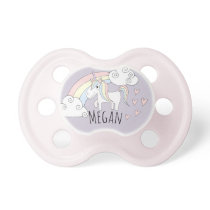Baby Girl Doodle Unicorn Rainbow Hearts with Name Pacifier