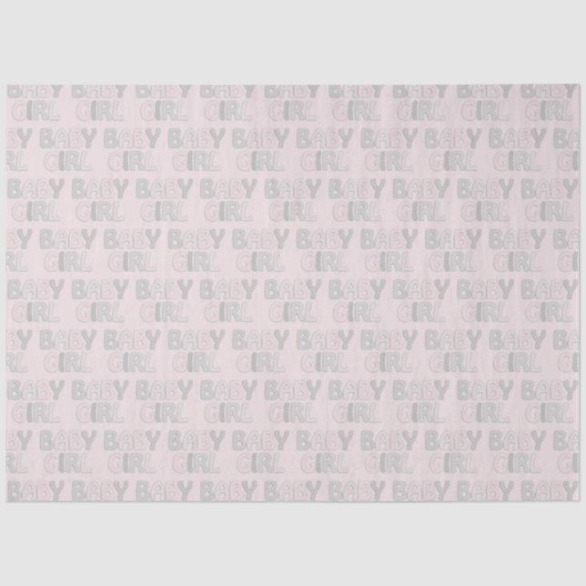 Baby Girl Dotty Letters Pastel Pink Grey Tissue Paper (Front)