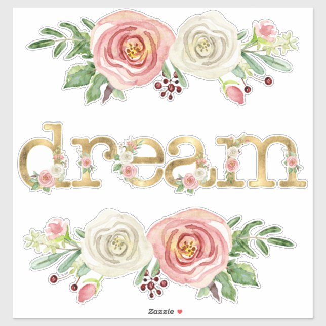 Baby Girl Dream Decor Watercolor Floral w Gold Sticker (Sheet)