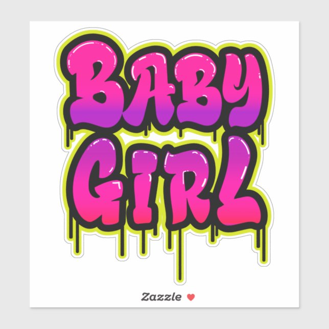 Baby Girl Dripping Word Art Spray Paint Pink Green Sticker (Sheet)
