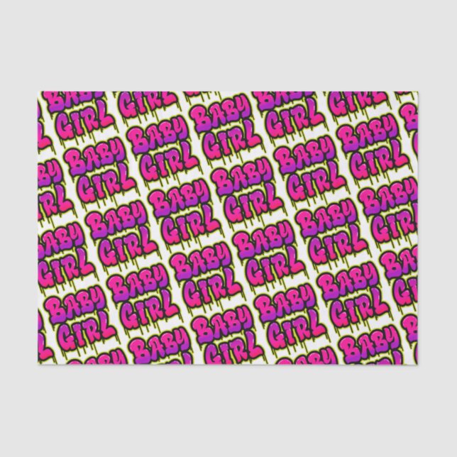 Baby Girl Dripping Word Art Spray Paint Pink Green Tissue Paper (Front)