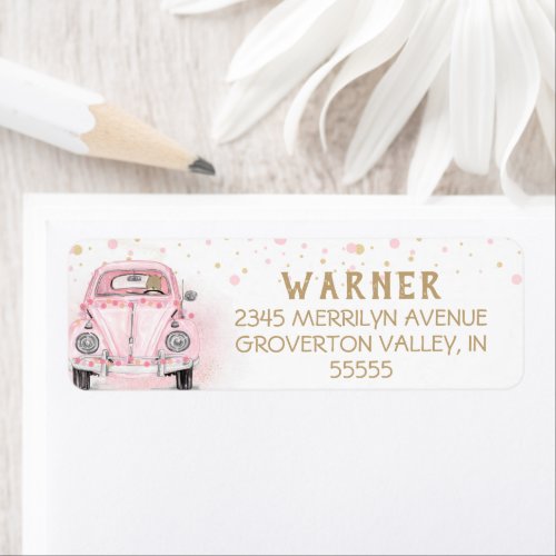 Baby Girl Drive By Baby Shower Pink Gold Car Label