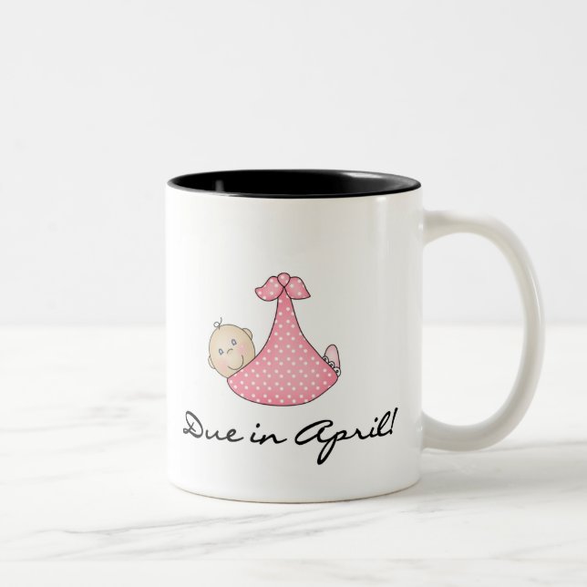 Baby Girl Due in April Two-Tone Coffee Mug (Right)