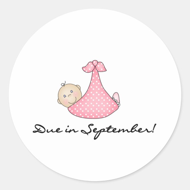 Baby Girl Due in September Classic Round Sticker (Front)