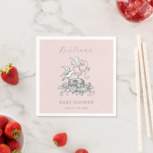 Baby Girl Elegant Bird Nest Baby Shower Napkins (Insitu)