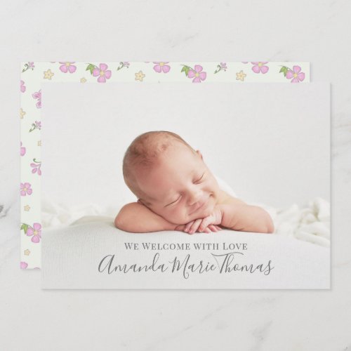 Baby Girl Elegant Pink Butterfly Modern Photo Announcement