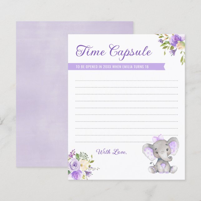 Baby Girl Elephant 1st Birthday Time Capsule Cards (Front/Back)