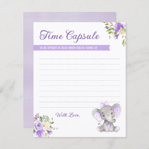 Baby Girl Elephant 1st Birthday Time Capsule Cards