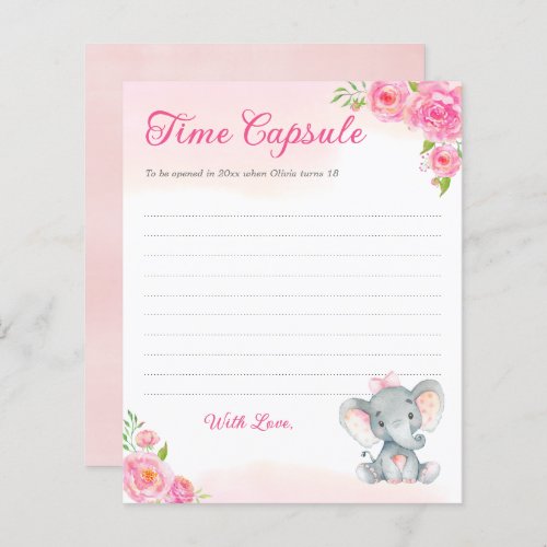 Baby Girl Elephant 1st Birthday Time Capsule Cards