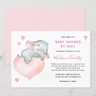 Baby Girl Elephant Baby Shower By Mail Invitation