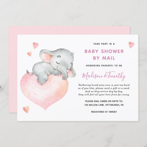 Baby Girl Elephant Baby Shower By Mail Invitation