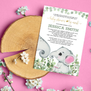 Baby Girl Elephant Baby Shower By Mail Invitation