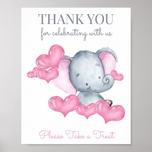 Baby Girl Elephant Baby Shower Favor Table Sign