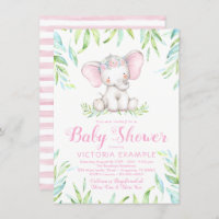Baby Girl Elephant Baby Shower Invitations