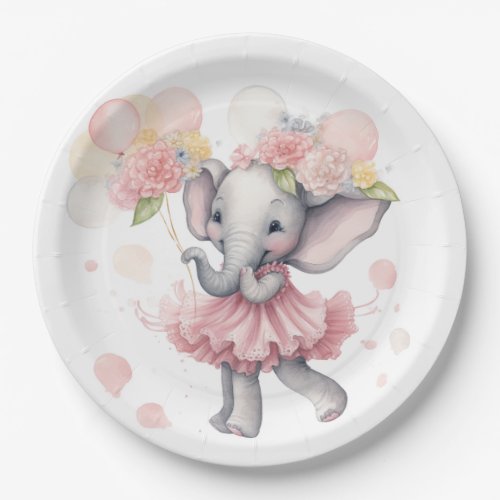 Baby Girl Elephant Baby Shower Plates