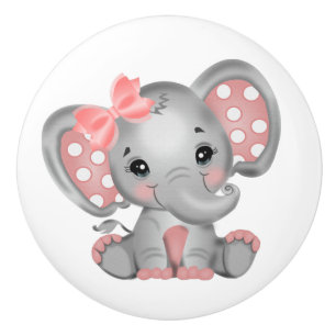 Baby Girl Elephant Ceramic Knob