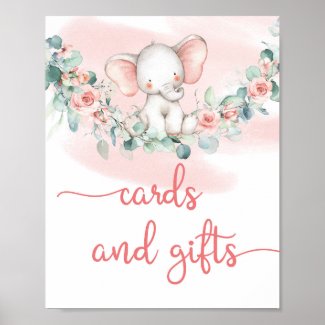 Baby Girl Elephant eucalyptus cards and gifts sign