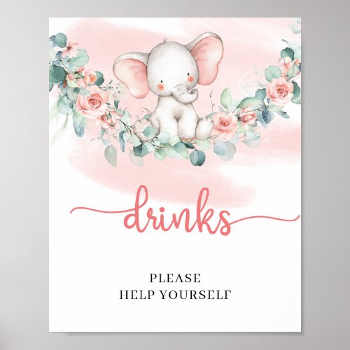 Baby Girl Elephant eucalyptus drinks table sign