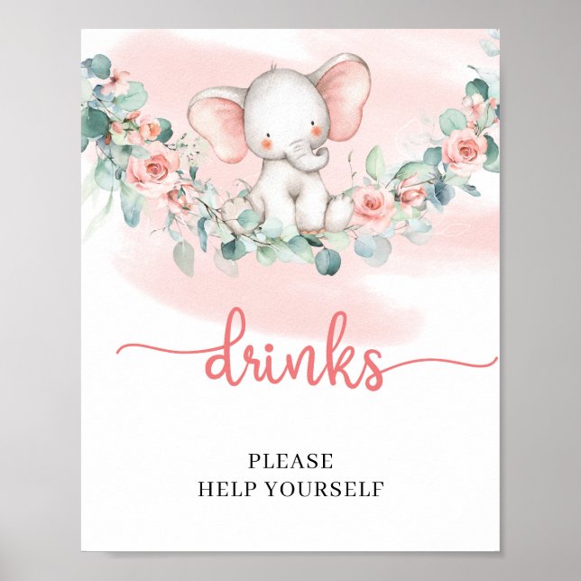 Baby Girl Elephant eucalyptus drinks table sign (Front)