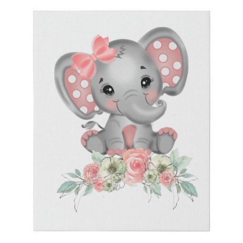 Baby Girl Elephant Faux Canvas Print