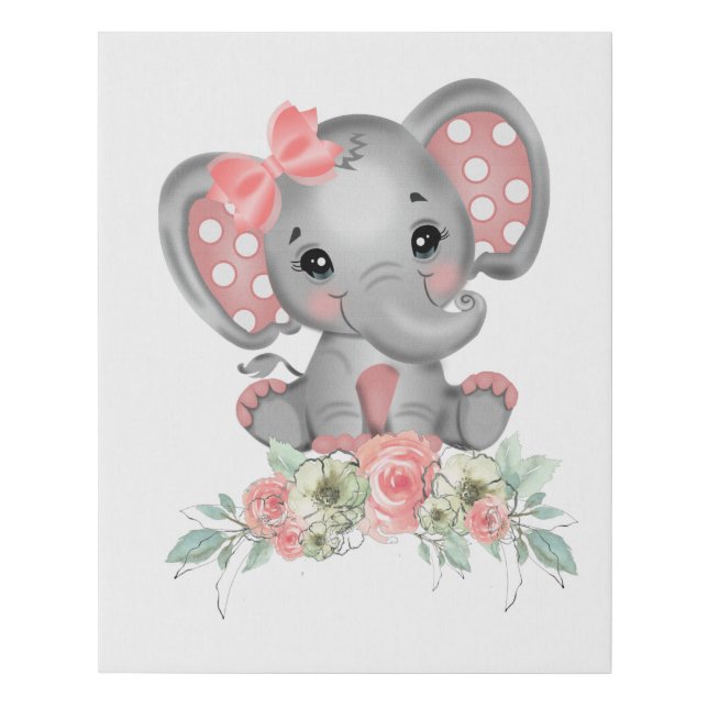 Baby Girl Elephant Faux Canvas Print (Front)