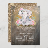 Baby Girl Elephant Floral Baby Shower Invitation (Front/Back)