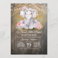 Baby Girl Elephant Floral Baby Shower Invitation