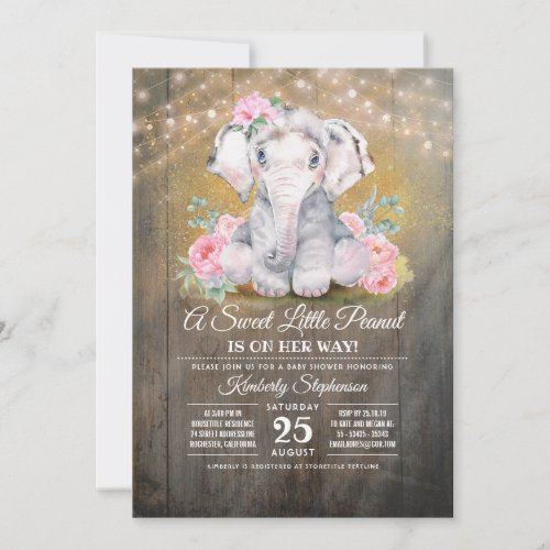Baby Girl Elephant Floral Baby Shower Invitation