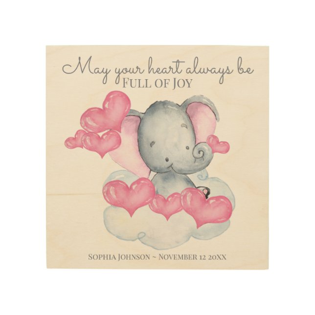 Baby Girl Elephant Heart Quote Nursery Wood Wall Art (Front)