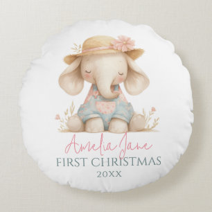 Baby Girl Elephant Nursery Decor Christmas Round Pillow