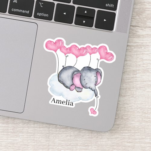 Baby Girl Elephant on Cloud with Pink Hearts Vinyl Sticker