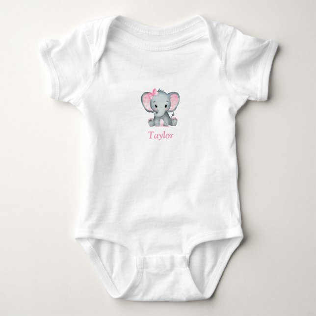 Baby Girl Elephant One-Piece T-Shirt Baby Bodysuit (Front)
