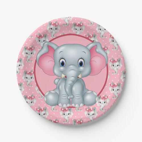 Baby Girl Elephant Paper Plates