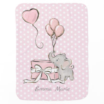 Baby Girl Elephant Pink Balloons Polka Dots Name