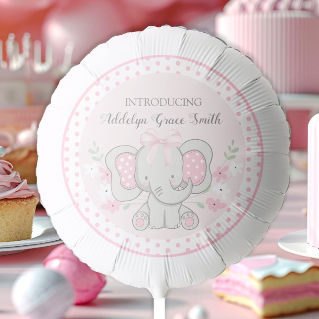 Baby Girl Elephant Pink Polka Dot Baby Shower Balloon (Cute elephant and pink and white polka dot baby girl baby shower balloon)