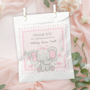 Baby Girl Elephant Pink Polka Dot Sip See Shower Favor Bag