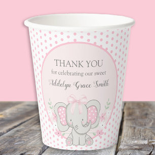 Baby Girl Elephant Pink Polka Dot Sip See Shower Paper Cups