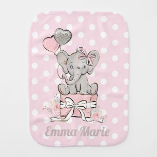 Baby Girl Elephant Pink Silver Glitter Balloons Baby Burp Cloth