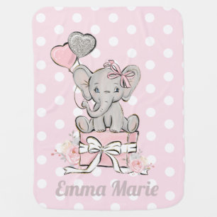 Baby Girl Elephant Pink Silver Glitter Balloons Blanket