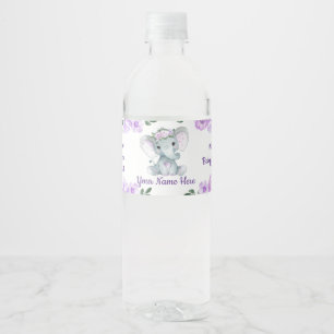 Baby Girl Elephant Purple Water Label Floral