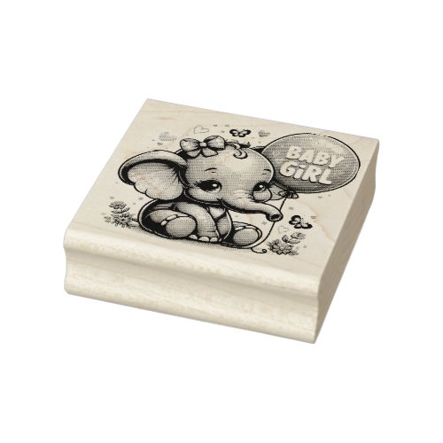 Baby Girl Elephant Rubber Stamp